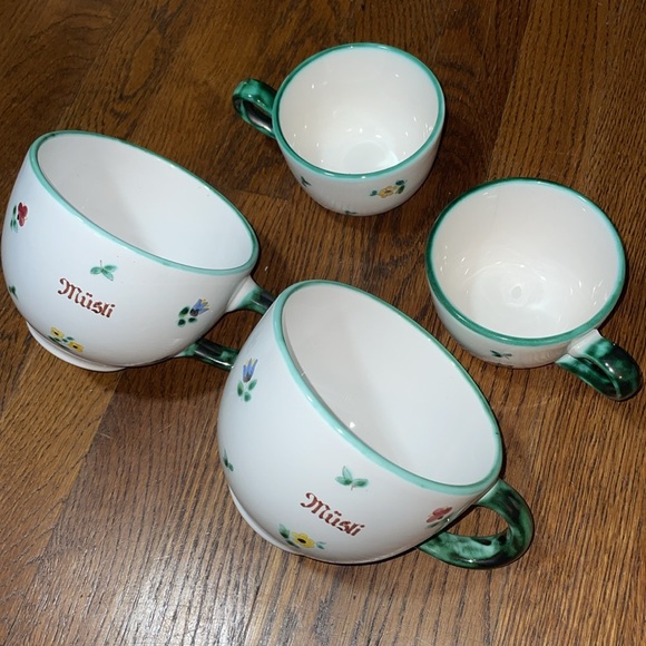 Gmundner Keramik Austrian muesli bowls with two tea cups - Picture 1 of 6